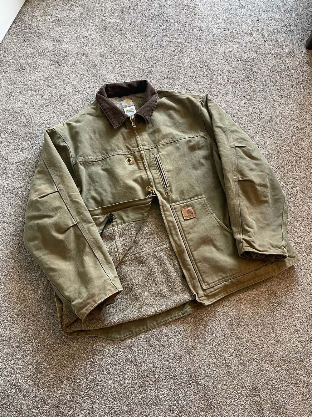 Carhartt C61 CML Jacket Mens 2XL Regular Camels Khaki Sherpa Lined Duck Canvas